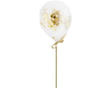 (5) 5in GOLD MINI CONFETTI BALLOON WANDS