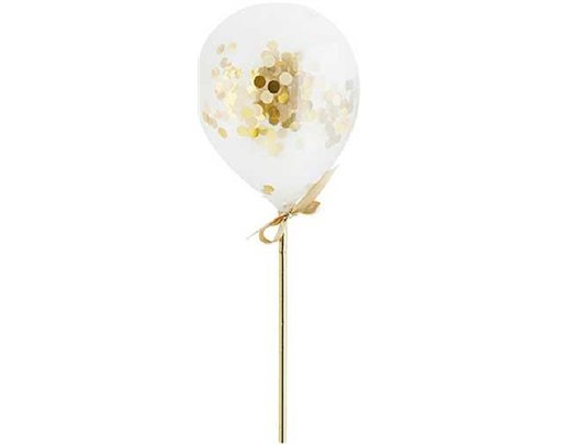 (5) 5in GOLD MINI CONFETTI BALLOON WANDS