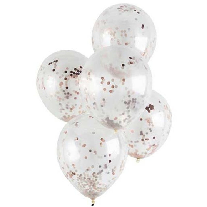 (5) 12in ROSE GOLD CONFETTI BALLOONS