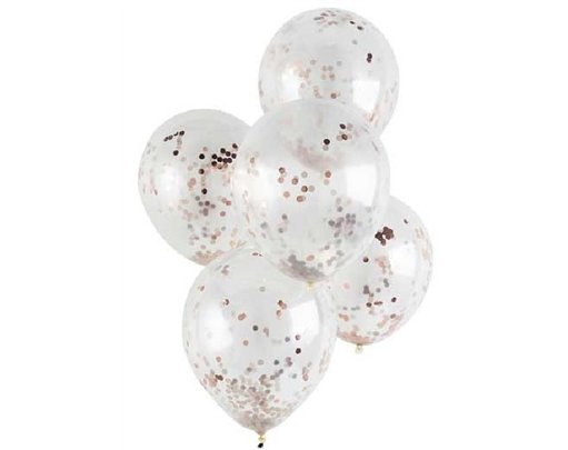 (5) 12in ROSE GOLD CONFETTI BALLOONS