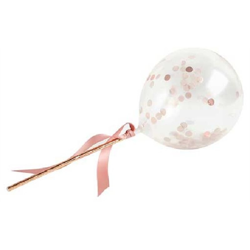 (5) 5in ROSE GOLD MINI CONFETTI BALLOON WANDS