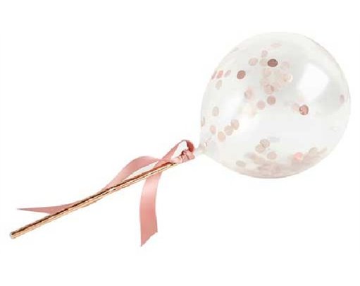 (5) 5in ROSE GOLD MINI CONFETTI BALLOON WANDS