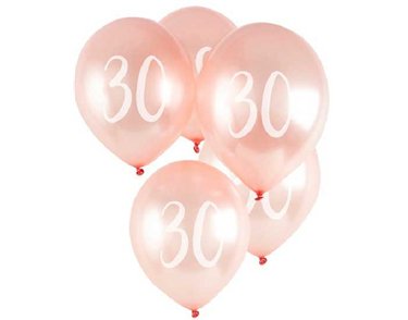 (5) 12in ROSE GOLD NO. 30 BALLOONS