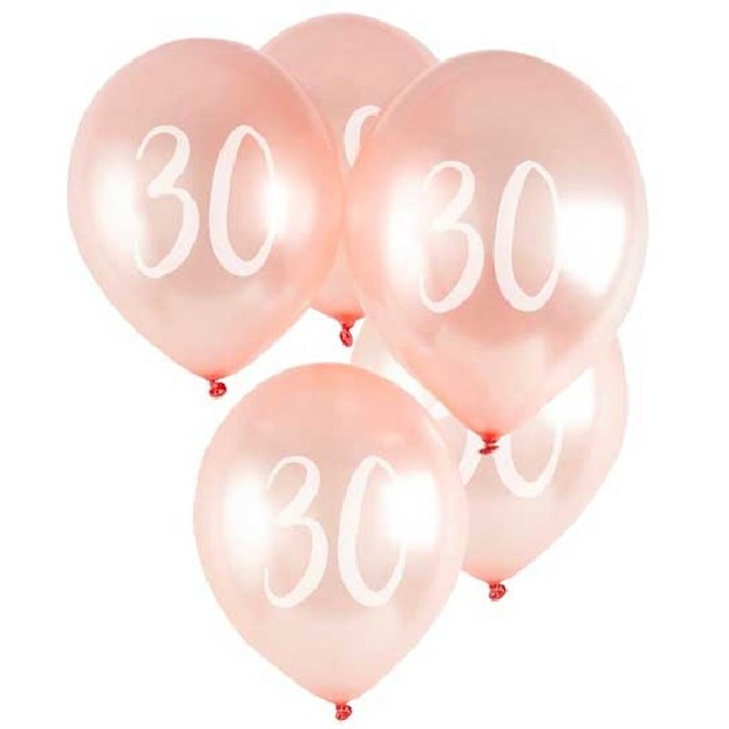 (5) 12in ROSE GOLD NO. 30 BALLOONS