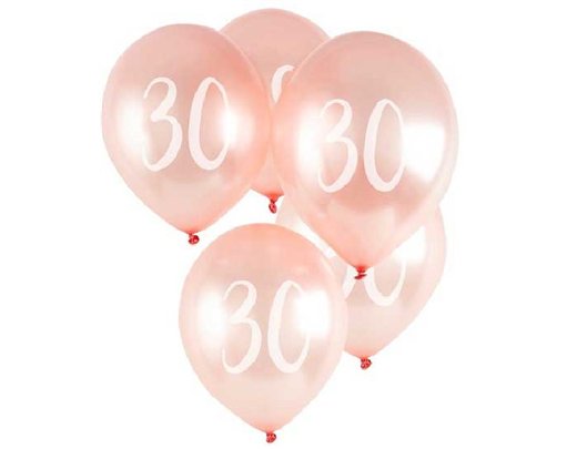 (5) 12in ROSE GOLD NO. 30 BALLOONS