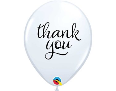 (25) 11in WHITE SIMPLY THANK YOU QUALATEX