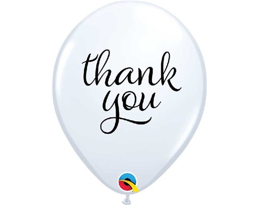 (25) 11in WHITE SIMPLY THANK YOU QUALATEX