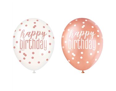 (6) 12in GLITZ ROSE GOLD BIRTHDAY BALLOONS