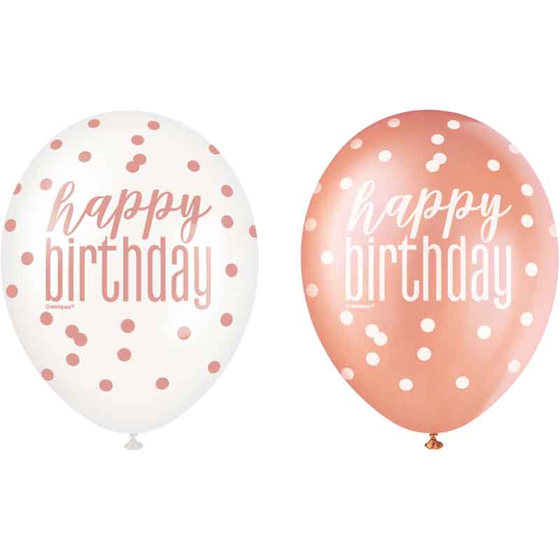 (6) 12in GLITZ ROSE GOLD BIRTHDAY BALLOONS