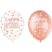 (6) 12in GLITZ ROSE GOLD BIRTHDAY BALLOONS