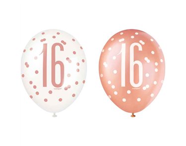 (6) 12in GLITZ ROSE GOLD NO.16 BALLOONS