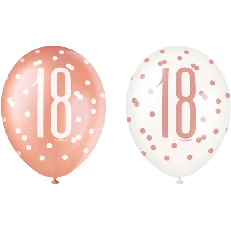 (6) 12in GLITZ ROSE GOLD NO.18 BALLOONS