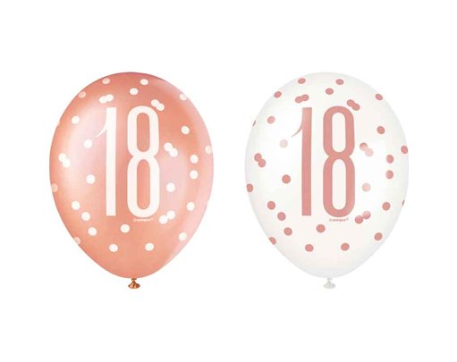 (6) 12in GLITZ ROSE GOLD NO.18 BALLOONS