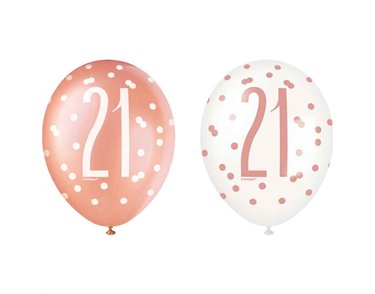(6) 12in GLITZ ROSE GOLD NO.21 BALLOONS