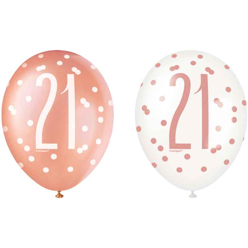 (6) 12in GLITZ ROSE GOLD NO.21 BALLOONS
