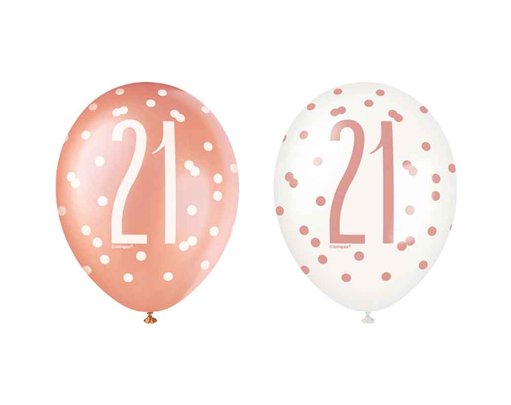 (6) 12in GLITZ ROSE GOLD NO.21 BALLOONS