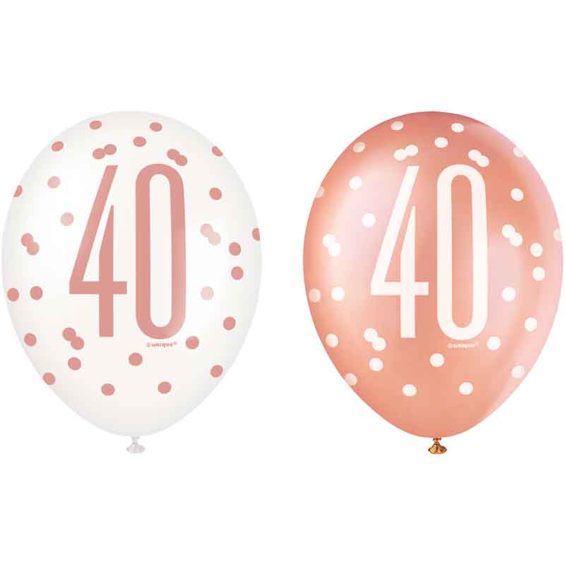 (6) 12in GLITZ ROSE GOLD NO.40 BALLOONS