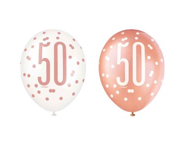 (6) 12in GLITZ ROSE GOLD NO.50 BALLOONS