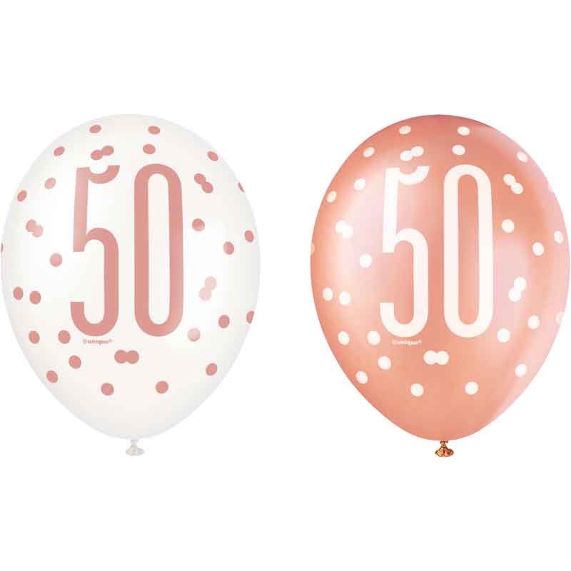 (6) 12in GLITZ ROSE GOLD NO.50 BALLOONS