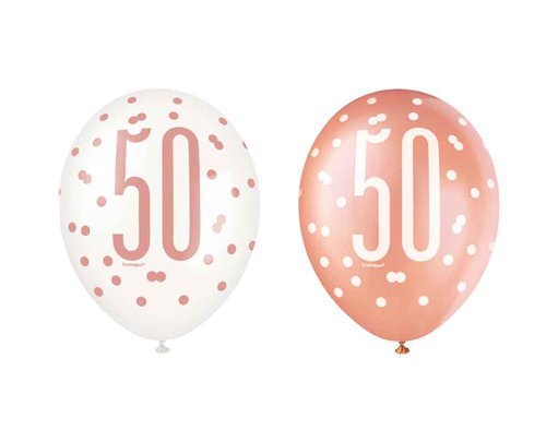 (6) 12in GLITZ ROSE GOLD NO.50 BALLOONS