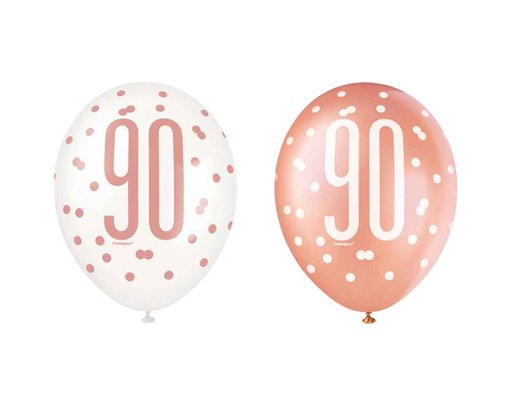 (6) 12in GLITZ ROSE GOLD NO.90 BALLOONS