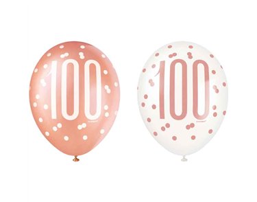 (6) 12in GLITZ ROSE GOLD NO.100 BALLOONS
