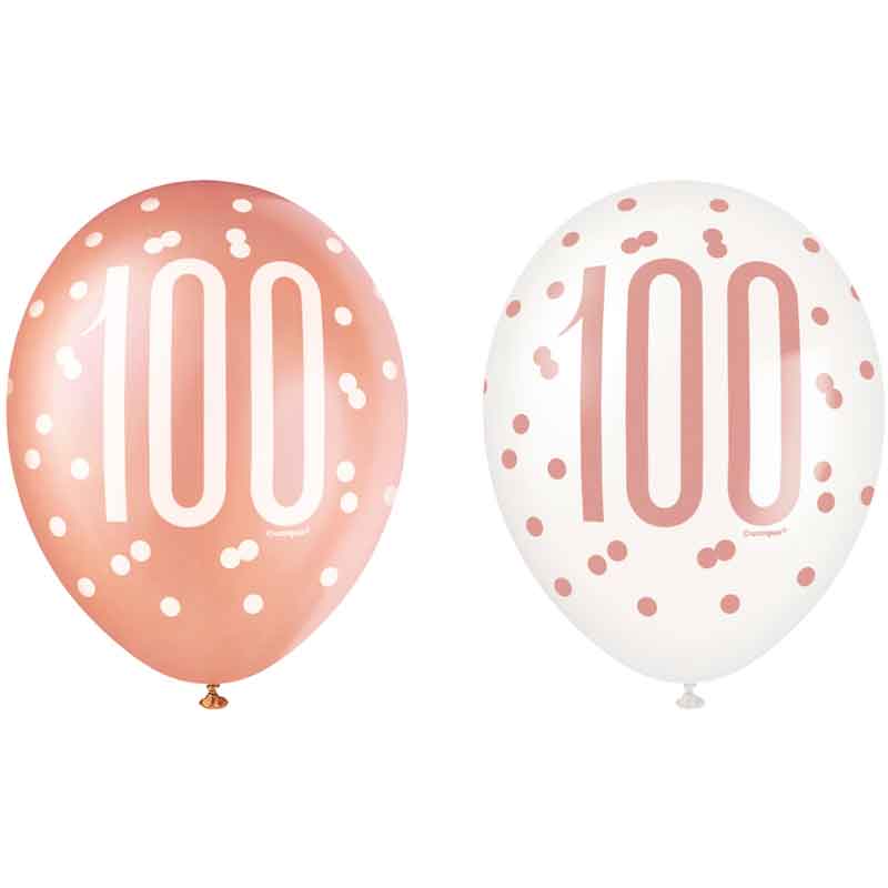 (6) 12in GLITZ ROSE GOLD NO.100 BALLOONS