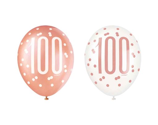 (6) 12in GLITZ ROSE GOLD NO.100 BALLOONS