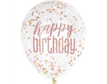 (6) 12in GLITZ ROSE GOLD CONFETTI BALLOONS