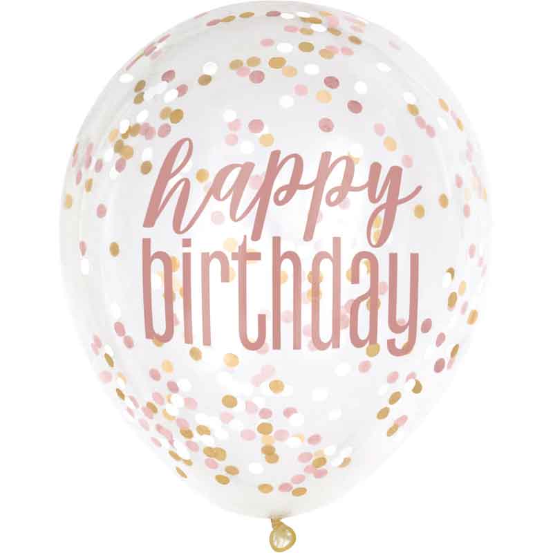 (6) 12in GLITZ ROSE GOLD CONFETTI BALLOONS