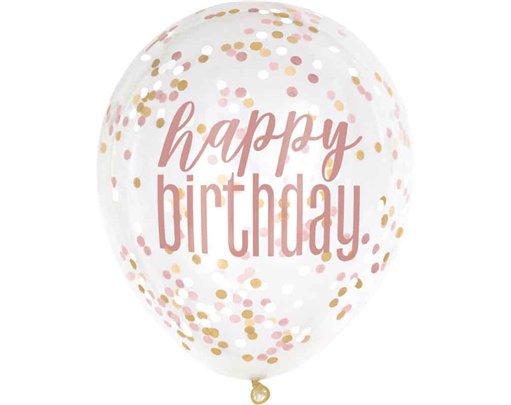 (6) 12in GLITZ ROSE GOLD CONFETTI BALLOONS