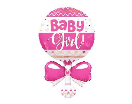 36in PINK BABY RATTLE FOIL SHAPE