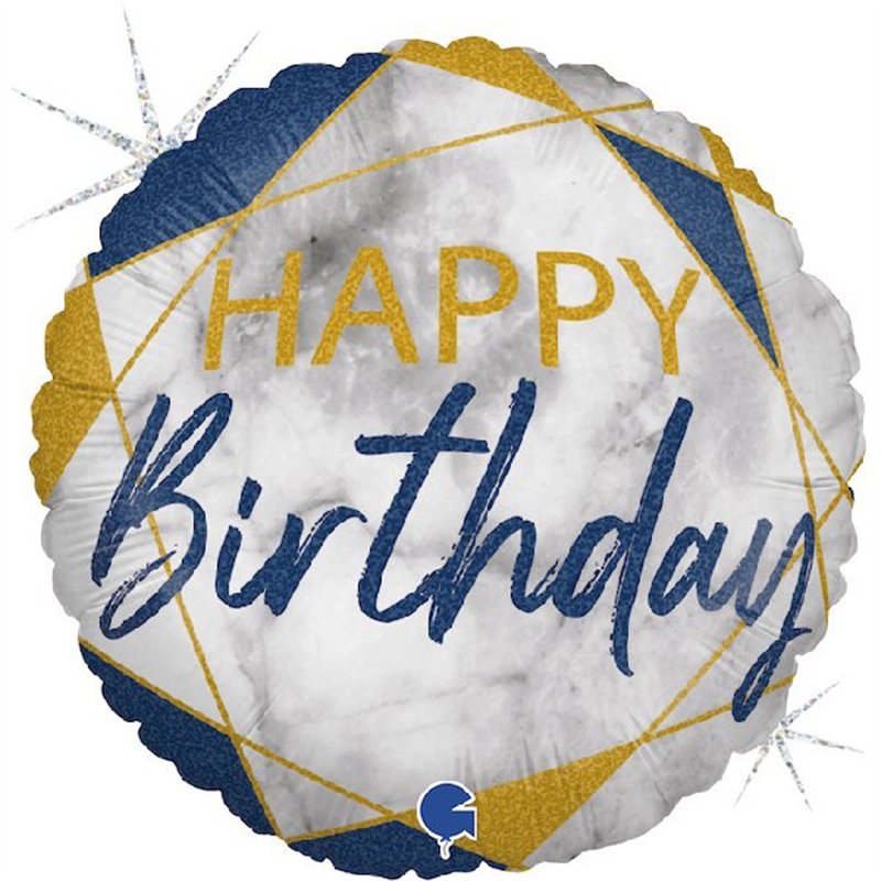 18IN MARBLE MATE HAPPY BIRTHDAY BLUE FOIL