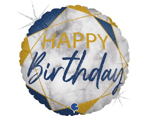 18IN MARBLE MATE HAPPY BIRTHDAY BLUE FOIL