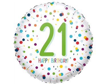 18in CONFETTI BIRTHDAY 21 FOIL BALLOON
