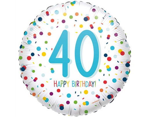 18in CONFETTI BIRTHDAY 40 FOIL BALLOON