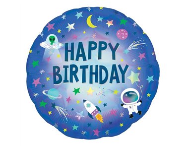 18in OUTER SPACE HAPPY BIRTHDAY FOIL BALLOON