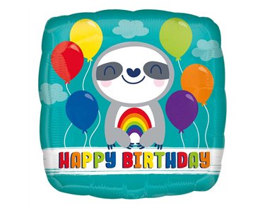 18in HAPPY BIRTHDAY SLOTH WITH RAINBOW SQ FOIL