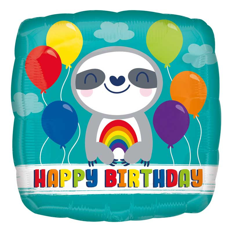 18in HAPPY BIRTHDAY SLOTH WITH RAINBOW SQ FOIL