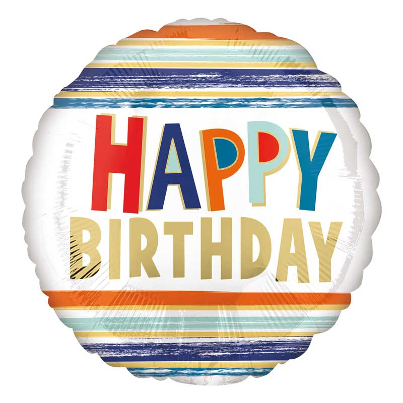 18in BIRTHDAY LETTERS AND STRIPES FOIL BALLOON