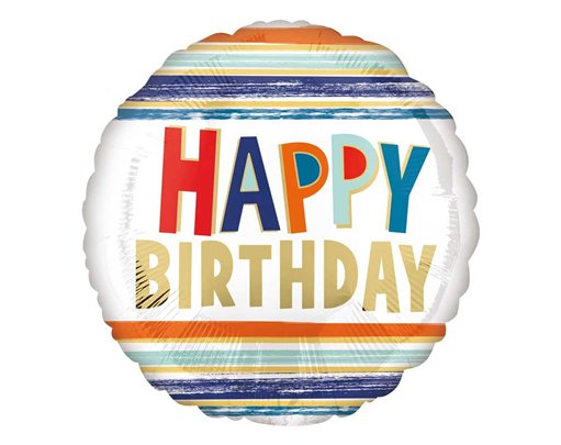 18in BIRTHDAY LETTERS AND STRIPES FOIL BALLOON