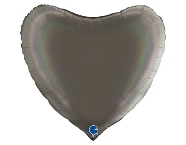 36in RAINBOW HOLOGRAPHIC PLATINUM GREY HEART FOIL