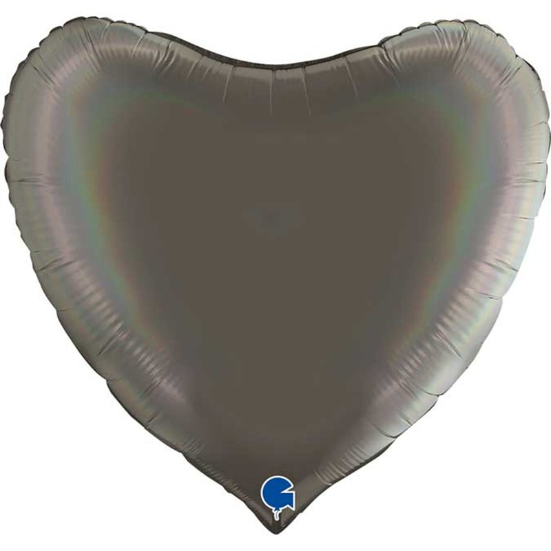 36in RAINBOW HOLOGRAPHIC PLATINUM GREY HEART FOIL