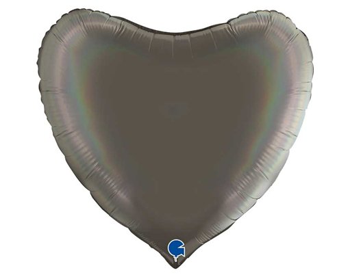 36in RAINBOW HOLOGRAPHIC PLATINUM GREY HEART FOIL