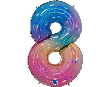 40in NUMBER 8 COLOURFUL RAINBOW FOIL BALLOON