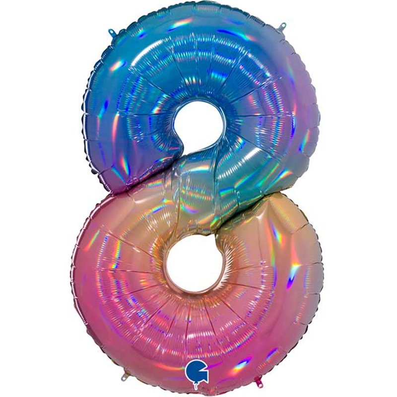 40in NUMBER 8 COLOURFUL RAINBOW FOIL BALLOON