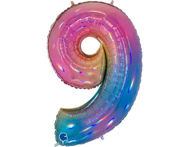 40in NUMBER 9 COLOURFUL RAINBOW FOIL BALLOON