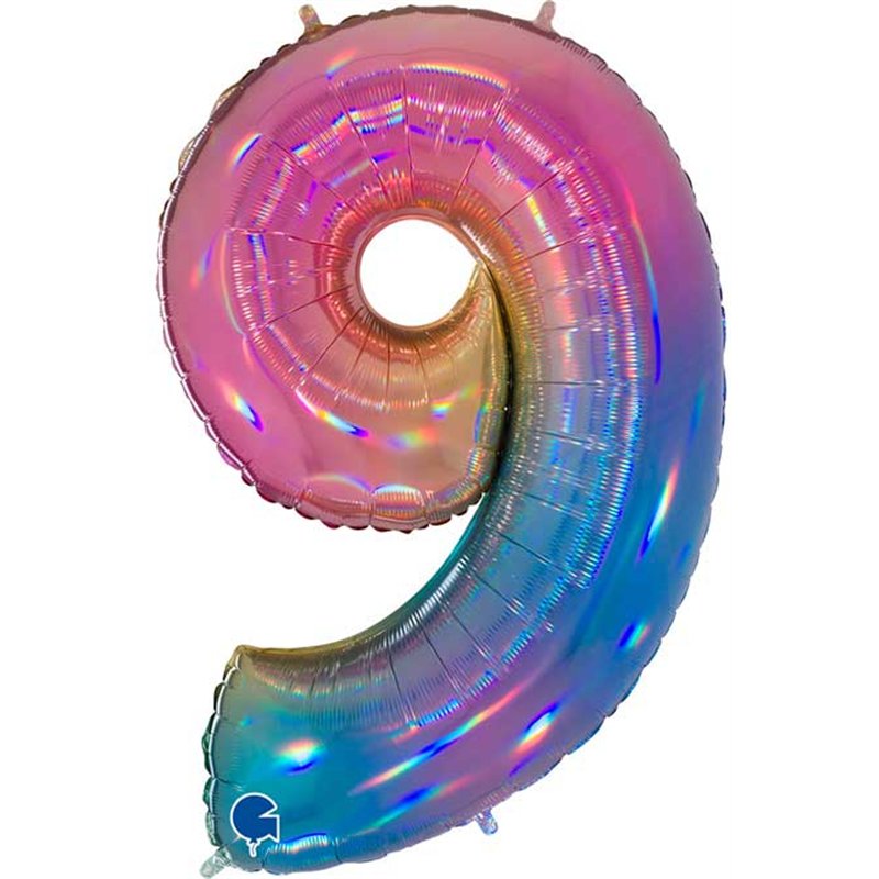 40in NUMBER 9 COLOURFUL RAINBOW FOIL BALLOON