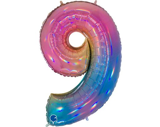 40in NUMBER 9 COLOURFUL RAINBOW FOIL BALLOON