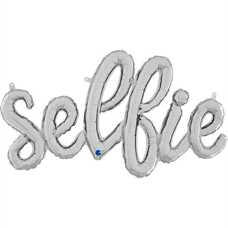 43in SILVER SELFIE SCRIPT FOIL BALLOON
